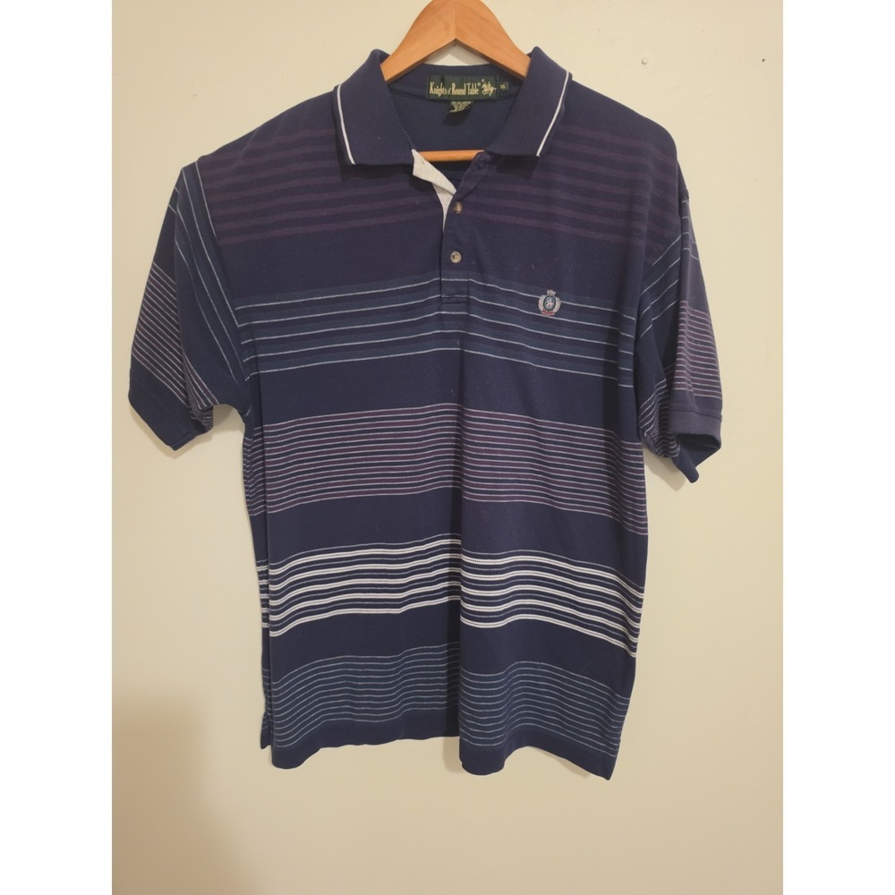 Vintage Knights Round Table Blue Striped Polo Size XL